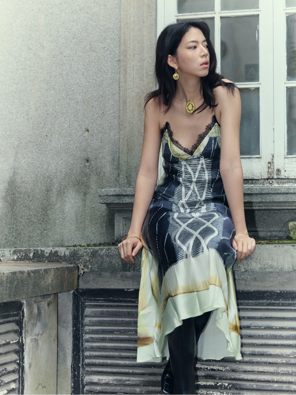 NWT Glenn Martens x H&M Printed Satin Maxi Dress sz M